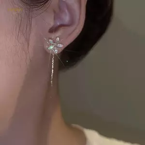 PNPIA- 1 Cặp Bông Tai Hoa Zircon Sáng Thời Trang Tinh Tế Sang Trọng Dài sel Dây Xích Tòn Ten Bông Tai Thiết Kế Cao Cấp Cảm Giác Trang Trí Trang Sức