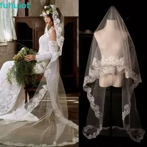 Khăn lau đám cưới FUHUIOT, Khăn lau cô dâu một lớp bằng vải tuyn mềm, Phụ kiện cô dâu ren dài màu trắng mới