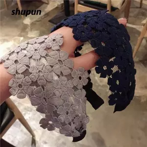 Vòng buộc tóc SHUPUN, Băng đô ren chống trượt thêu hoa, Phụ kiện tóc thủ công viền rộng thời trang