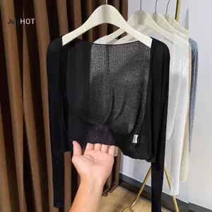 JULYHOT Áo len dài tay màu trơn Hàn Quốc đa năng chống nắng mỏng thông thường dành cho nữ Massivedeals