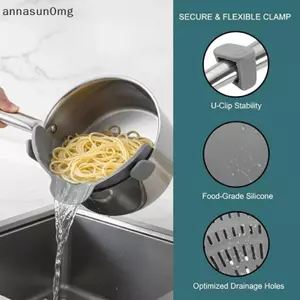AA 1PC Có Thể Điều Chỉnh Kẹp Silicon Trên Lọc Cho Nồi Lọc Nồi Bếp Lọc Nồi Cầm Tay Drainer Cho Mì Pasta VN