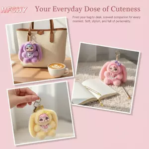HFSHY Mặt Vinyl Đáng Yêu Sang Trọng Búp Bê Móc Khóa Lông Tơ Tai Lớn Mặt Dây Chuyền Chống Mài Mòn Bapa Trang Trí Ngọt Ngào Nhỏ Quà Tặng Cho Bé Gái Trẻ Em Đi Học Sử Dụng VN