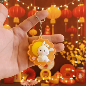 QEARY Bánh Trung Thu Thỏ Nhỏ Móc Khóa, Động Vật Hoạt Hình 3D Trung Thu Mặt Dây Chuyền Lễ Hội, Kawaii Sáng Tạo Nhẹ Di Động Mini Bánh Trung Thu Thỏ Móc Khóa Dự Tiệc Ủng Hộ