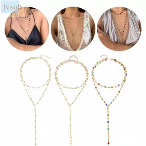 Vòng cổ hình chữ Y JVSUB, Vòng cổ chuỗi pha lê tua rua đầy màu sắc, Chuỗi xương đòn cổ điển nhiều cảnh đơn giản Trang sức dự tiệc
