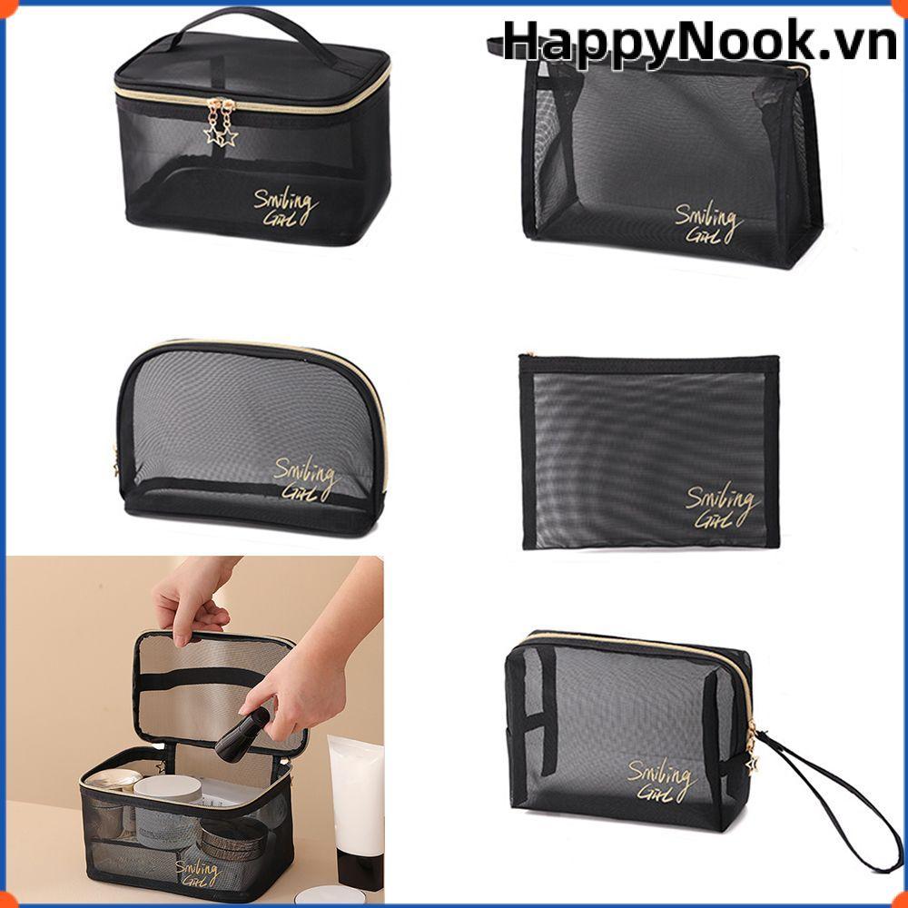 HAPPYNOOK 1 / 5 Túi Đựng Mỹ Phẩm Lưới Nữ Di Động Trong Suốt Bảo Quản Du Lịch