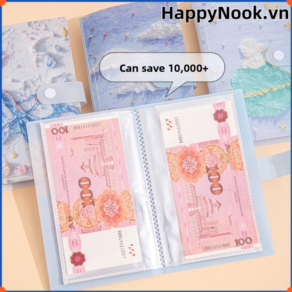 HAPPYNOOK Thử thách tiết kiệm chất kết dính Mini, 100 phong bì tái sử dụng, chống thấm nước, tranh sơn dầu, quà tặng