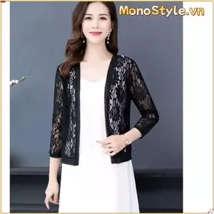 Áo cardigan nữ mùa hè MONOSTYLE, Áo sơ mi điều hòa không khí trên bãi biển, Áo len ngắn ren hoa thoáng khí cực lớn dành cho nữ