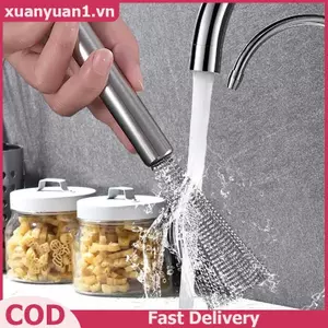 XUAN Bàn chải làm sạch bằng thép không gỉ Tay cầm dài Dụng cụ chà sàn Nhà bếp chống rỉ Có thể treo chảo Bát Bàn chải Dụng cụ làm sạch VN