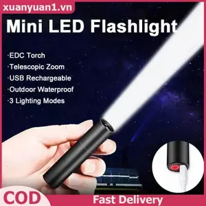 XUAN Mini Kính Thiên Văn Zoom Đèn Pin 3 Chế Độ Ánh Sáng Đèn Pin USB Sạc Chống Nước Mạnh Mẽ Đèn Pin Ngoài Trời Di Động Đèn Pin VN