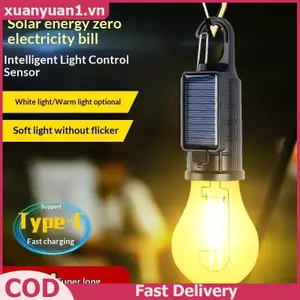 Bóng đèn LED lều XUAN chạy bằng năng lượng mặt trời 1 chiếc Đèn treo ngoài trời di động để cắm trại Chiếu sáng lâu dài cho khu cắm trại VN