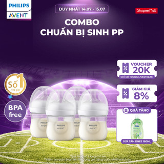 Combo chuẩn bị sinh - 4 Bình sữa mô phỏng tự nhiên PP Philips Avent, chống sặc, chống đầy hơi 125ml