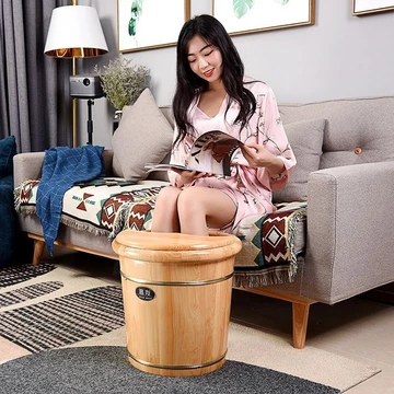 CP9K Bồn ngâm chân bằng gỗ tuyết tùng, chậu rửa chân bằng gỗ nguyên khối có nắp, bồn ngâm chân, chậu ngâm chân dày và sâ