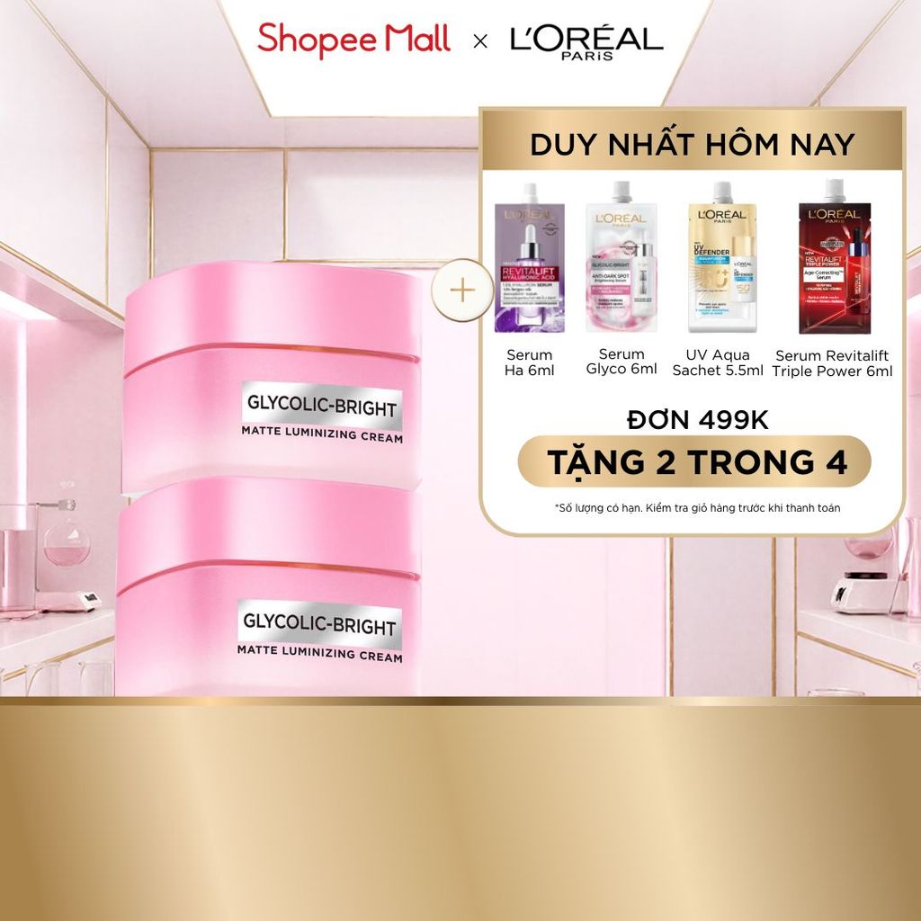 Bộ đôi kem dưỡng sáng da đột phá Melasyl mờ thâm mụn, nám L'Oreal Paris Glycolic Bright 50mlx2