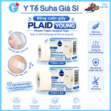 Băng cuộn giấy Plaid Young (1.25cmx5m), (2.5cmx5m) giúp cố định băng gạc và dụng cụ y tế Young Chemical Y TẾ SUHA