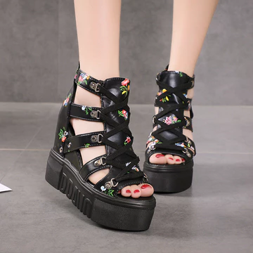 Giày Sandal La Mã Mới Mùa Hè 2021, Giày Cao Gót Nữ Dây Đeo Chéo Phối Màu, Giày Cao Gót 12cm, Giày Cao Gót Đế Xuồng Hở Mũi