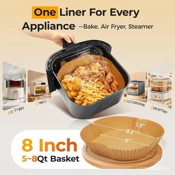 Tấm chiên không khí cho nồi chiên không khí, 125 da cừu, Tấm chiên không khí lò vi sóng dùng một lần, Tấm chiên không khí vuông chống dính, Không tẩy trắng (8 inch) 5IIW LHBD