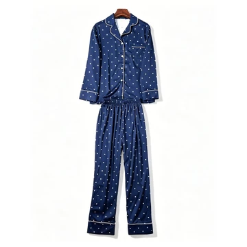 bộ đồ ngủ nữ dài tay set đồ ngủ dài Bộ đồ mặc nhà in hình tình yêu kết cấu satin bộ đồ ngủ cardigan dài tay mùa xuân và mùa hè H86599 cho nữ bộ đồ ngủ hai mảnh