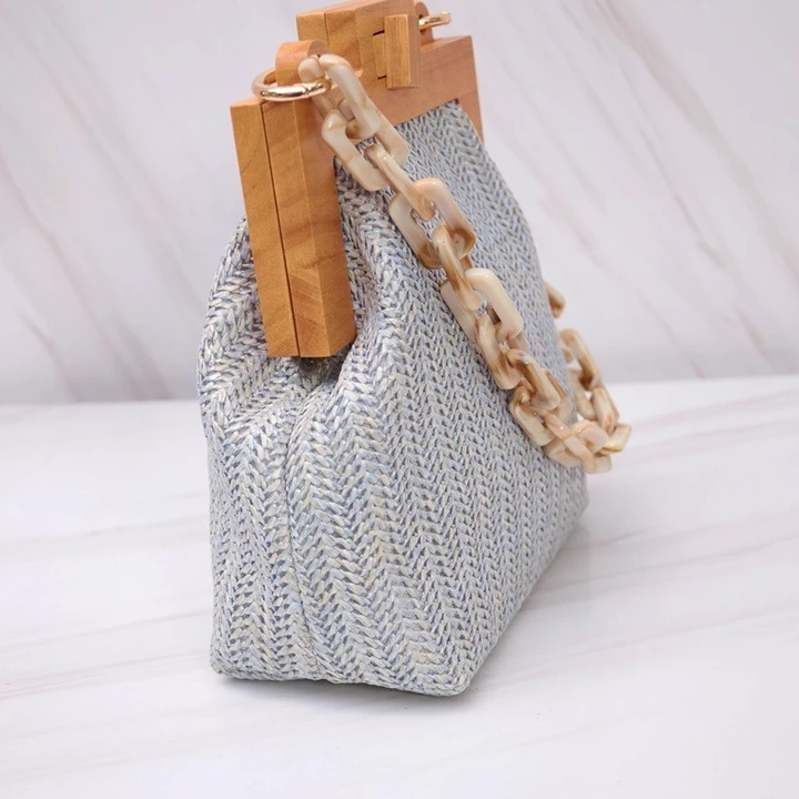 Women's Korean-Style Woven Straw Crossbody Bag – Chain Strap – 4