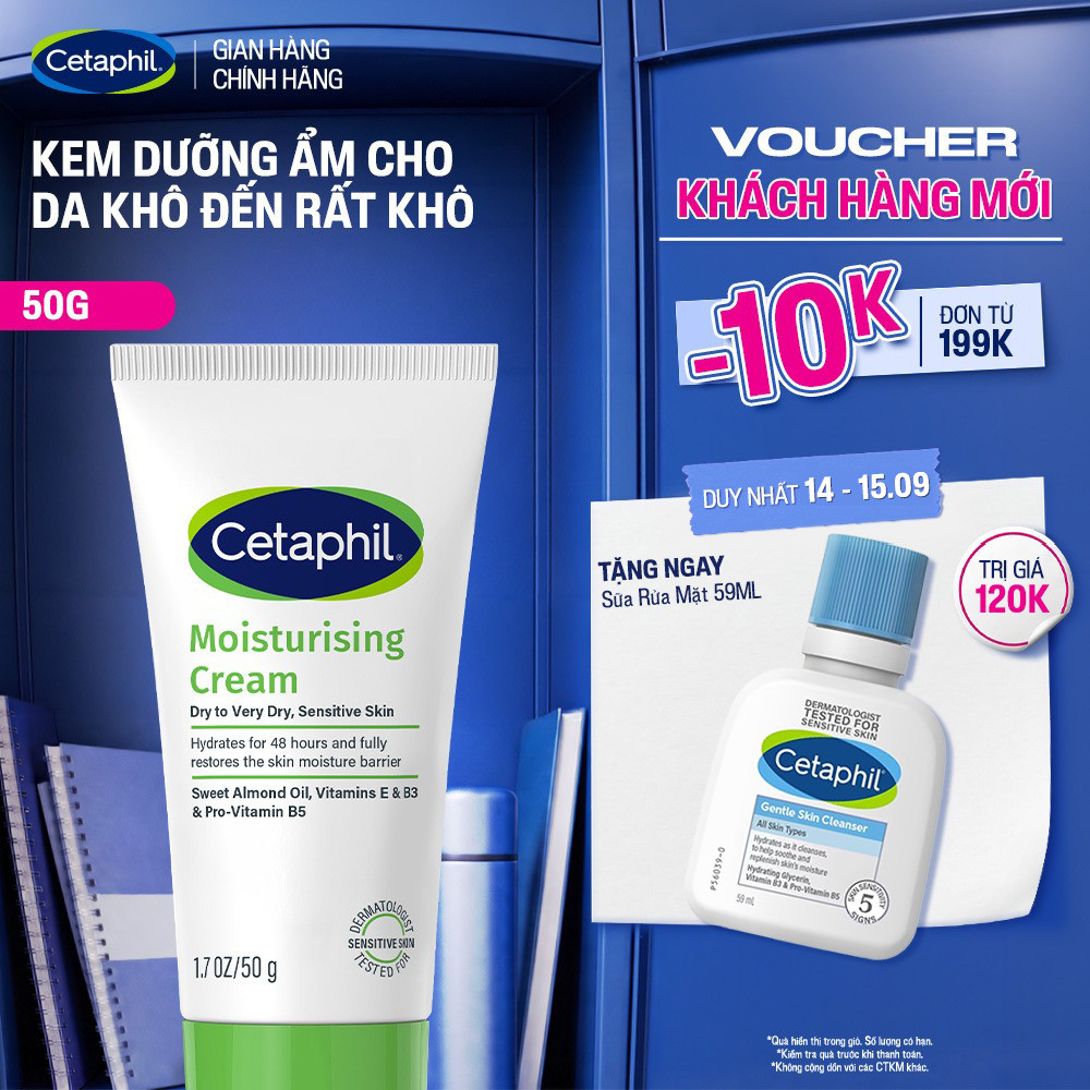 Kem dưỡng ẩm dịu lành cho da nhạy cảm cấp ẩm sâu đến 48H Cetaphil Moisturizing Cream 50g