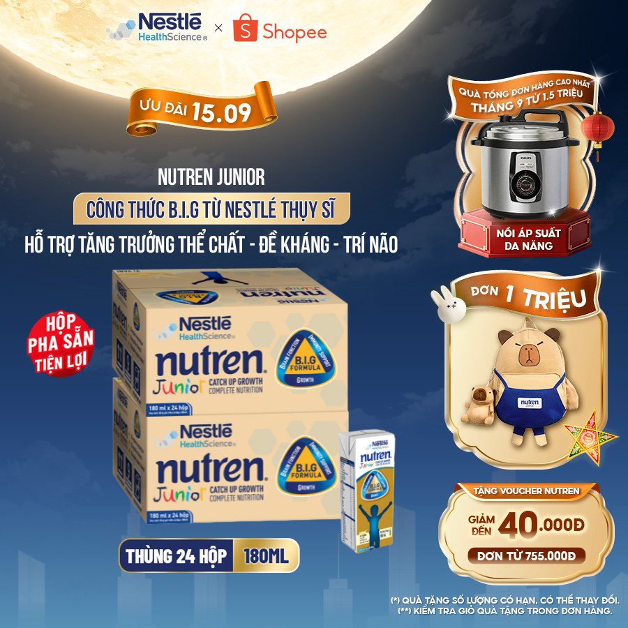 Bộ 2 Thùng 24 Hộp Sữa Pha Sẵn NESTLÉ NUTREN JUNIOR Thụy Sĩ Công Thức BIG Tăng Trưởng 180ML