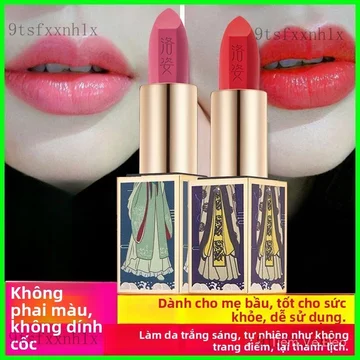 Son môi Son kem lì Lạc Tư, màu đỏ chuẩn tôn da, màu đỏ thẫm, chống nước, lâu trôi, không dính cốc, không phai màu.