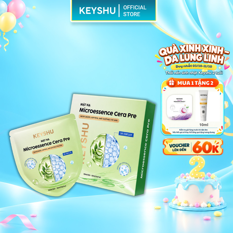 Hộp 5 Miếng Mặt Nạ Microessence Cera Pre KEYSHU Dưỡng Ẩm, Làm Dịu, Hỗ Trợ Phục Hồi Da 30ML