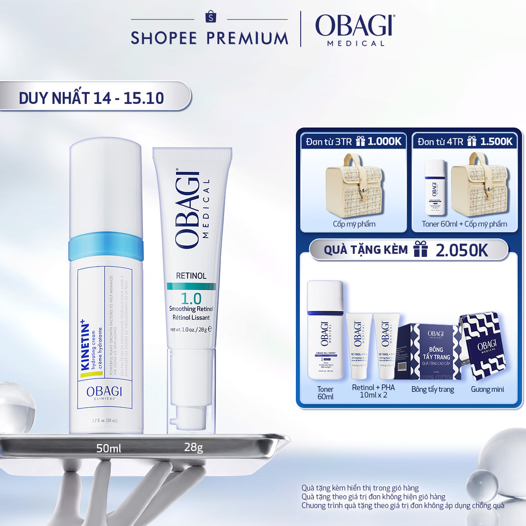 Bộ đôi Kem Dưỡng Đêm Obagi Retinol 1.0 (28g) và Kem dưỡng phục hồi Obagi Clinical Kinetin+ Hydrating Cream 50ml
