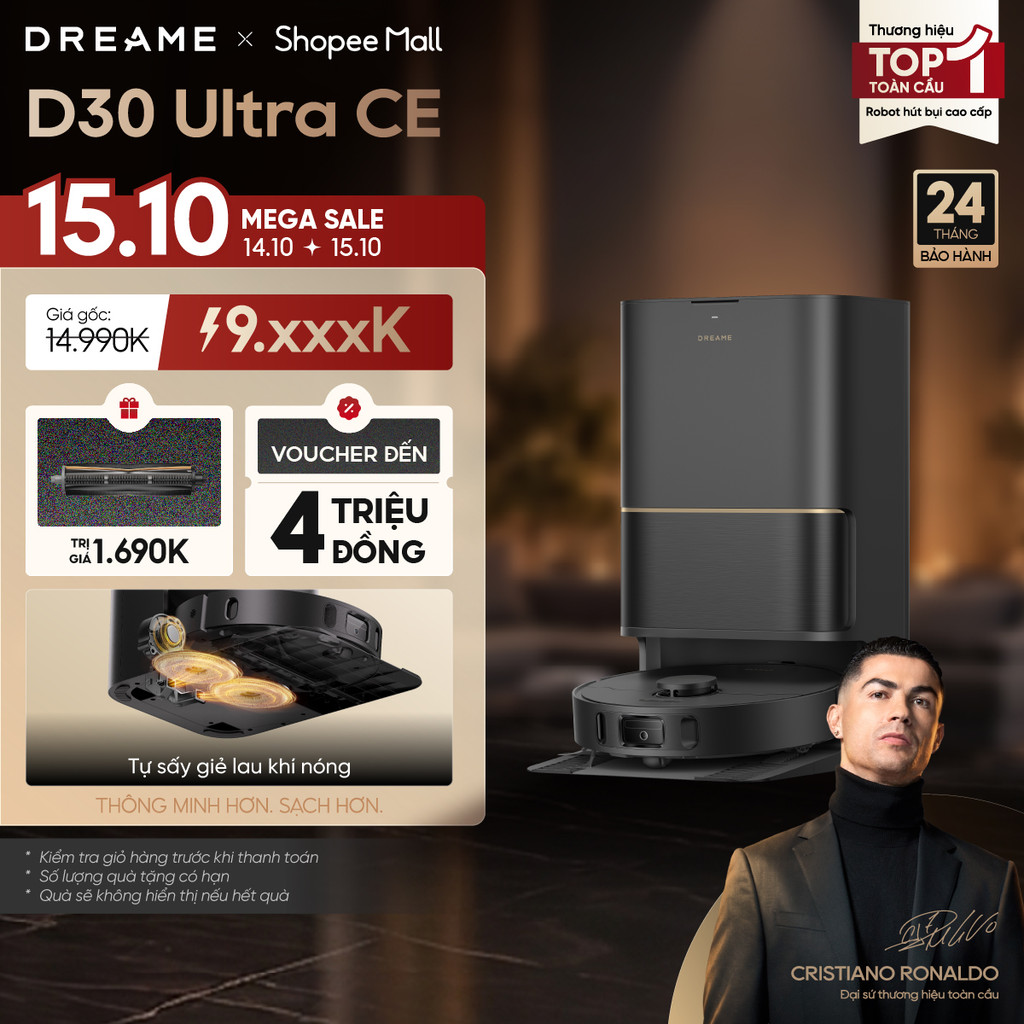 Dreame D30 Ultra CE Robot hút bụi thông minh | lực hút 25.000Pa | sấy khô giẻ lau khí nóng