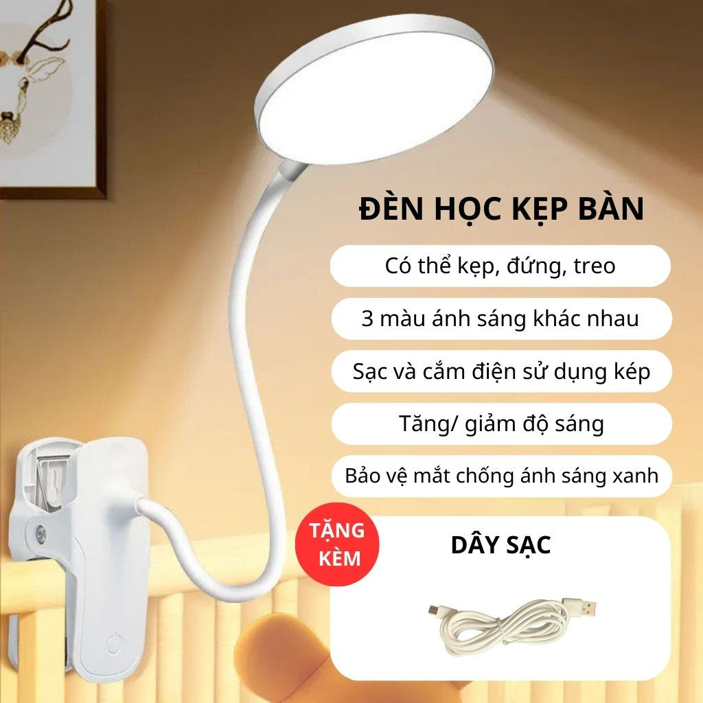 Đèn Học Để Bàn Pin Tích Điện Chống Cận LED 3 Màu Ánh Sáng  Đọc Sách Cảm Ứng led đèn led Bóng đèn bàn