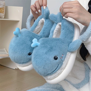XIXITIAO Dép Cotton Nữ Thu Đông Dễ Thương Ba Chiều Cá Voi Lông Cừu Ấm Áp Trong Nhà Thoải Mái