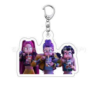 Cartoon KPop Demon Hunters Keychains Accessories Rumi Zoey Jinu Mira Key Ring Acrylic Keyrings Kawaii Key Chain Fans
