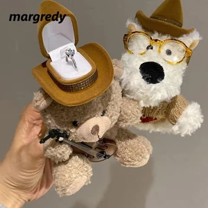Màn hình vòng búp bê chó con MARGREDY, Quà tặng ngày lễ tình nhân Hộp lưu trữ nhồi bông Gấu Hộp nhẫn sang trọng, Giá đỡ nhẫn đính hôn dễ thương Nhẫn cưới sang trọng Quà tặng cặp đôi