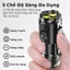 TOOLIX-Đèn pin cầm tay mini siêu sáng chiếu xa, pin trâu, 5 chế độ sáng, đèn pin mini cầm tay có móc gài tiện dụng