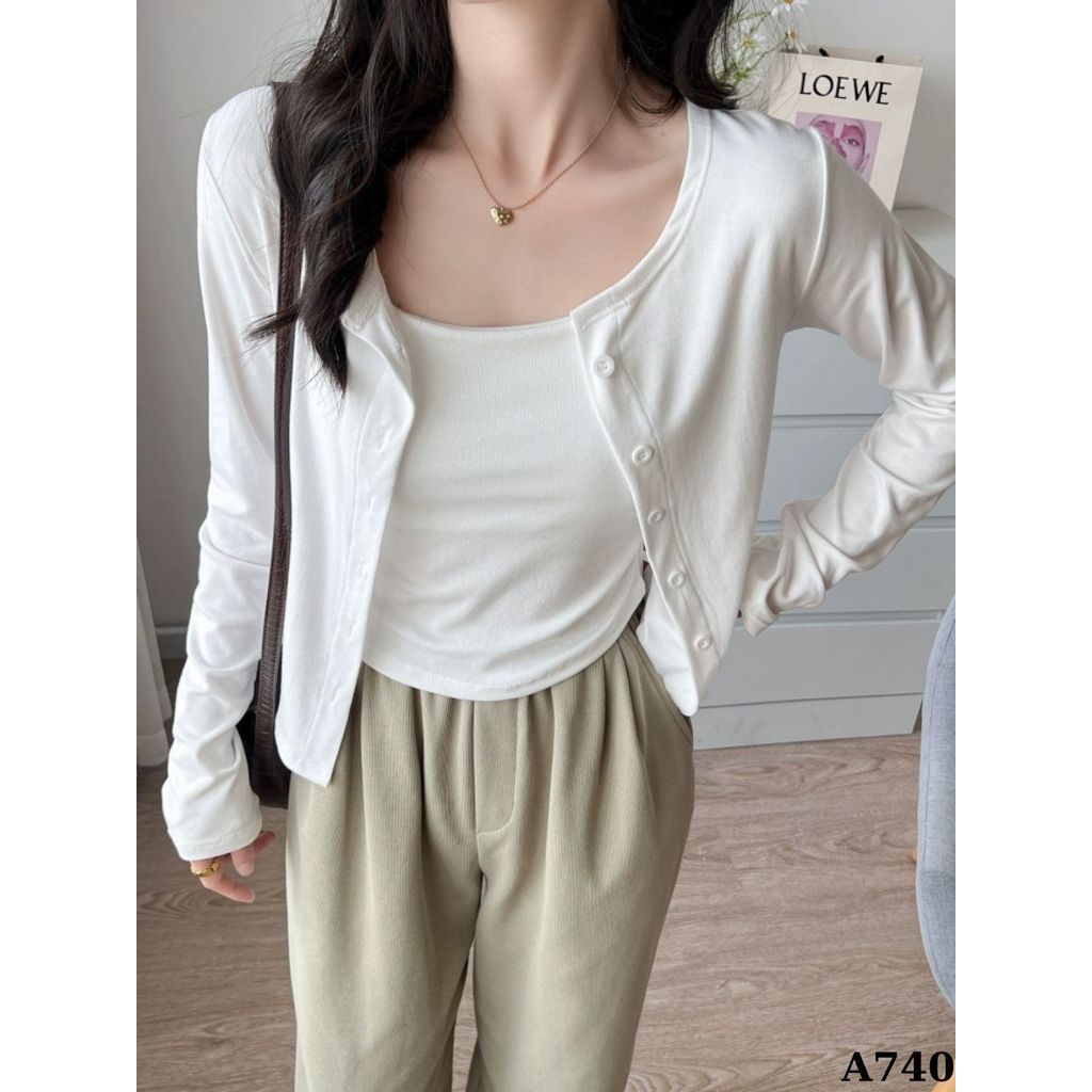 Áo Khoác Cardigan Nữ Basic Trơn Dáng Dài Có Cúc Cotton Mịn Nhiều Màu Hằng Ngày_A740