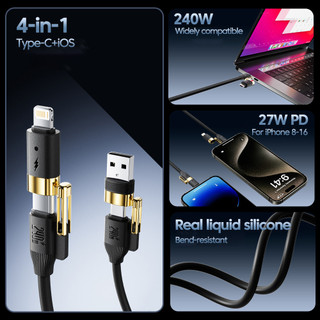 Cáp sạc nhanh Elough 4 trong 1 240W USB Type C bền Type-C sang USB A Dây cáp dữ liệu