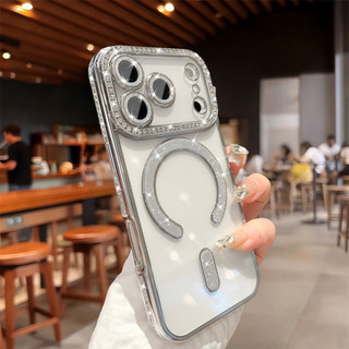 Ốp điện thoại từ tính kim cương lấp lánh cho iPhone 17 Pro Max Air 12 13 14 15 16 Pro Max 15 16 plus Bảo vệ Camera ống kính Vỏ chống sốc Vỏ mềm TPU vỏ bảo vệ điện thoại