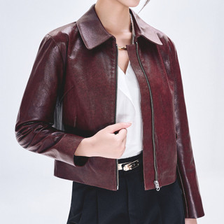 Áo da cừu nữ Collar crop suông nhẹ nhàng cao cấp FTTLeather tay khoá kéo không bong tróc nổ AN401C