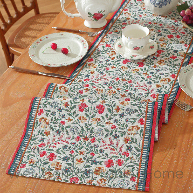 Hoa Bàn Chạy Polyester Cotton Trang Trí Bàn Khăn Dày Bàn Vải