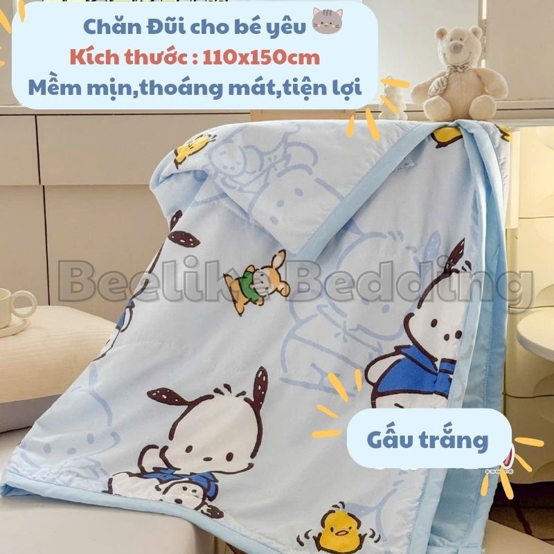 Chăn Đũi Cotton Cho Bé Đi Học Hình Dễ Thương Mềm Mịn Thoáng Khí Mùa Hè Thu Kèm Túi Zip 110x150cm