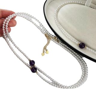 N1145 Vòng Cổ, Dây Chuyền, Ngọc Trai Nhân Tạo Mặt 10li Thạch Anh Tím Tự Nhiên, Trẻ Trung Thanh Lịch Cho Nữ - DAISYN.