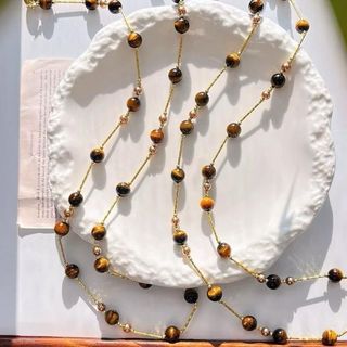 N1122 Vòng Tay, Vòng Cổ, Dây Chuyền, Mix Ngọc Nhân Tạo Và Đá Mắt Hổ Tự Nhiên, Sang Trọng
