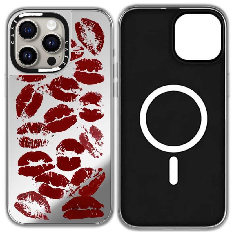 CASECASE X Red Lips Case Black & Sliver Mirror Vỏ iPhone hút từ tính cho iPhone 17 Air 16 15 14 13 12 Pro Max Plus Ốp lưng cứng có hộp khắc logo