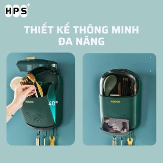 Hộp đựng đũa muỗng có nắp đậy gắn tường HPS, Ống đựng đũa treo tường chống bụi, ngăn côn trùng tích hợp móc treo