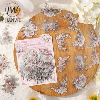 JIANWURattan Bóng Cắt Cạnh Series Vintage Hoa Phong Cảnh Chất Liệu Cắt Kéo Sổ Lưu Niệm PET Miếng Dán Sáng Tạo Tạp Chí Văn Phòng Phẩm