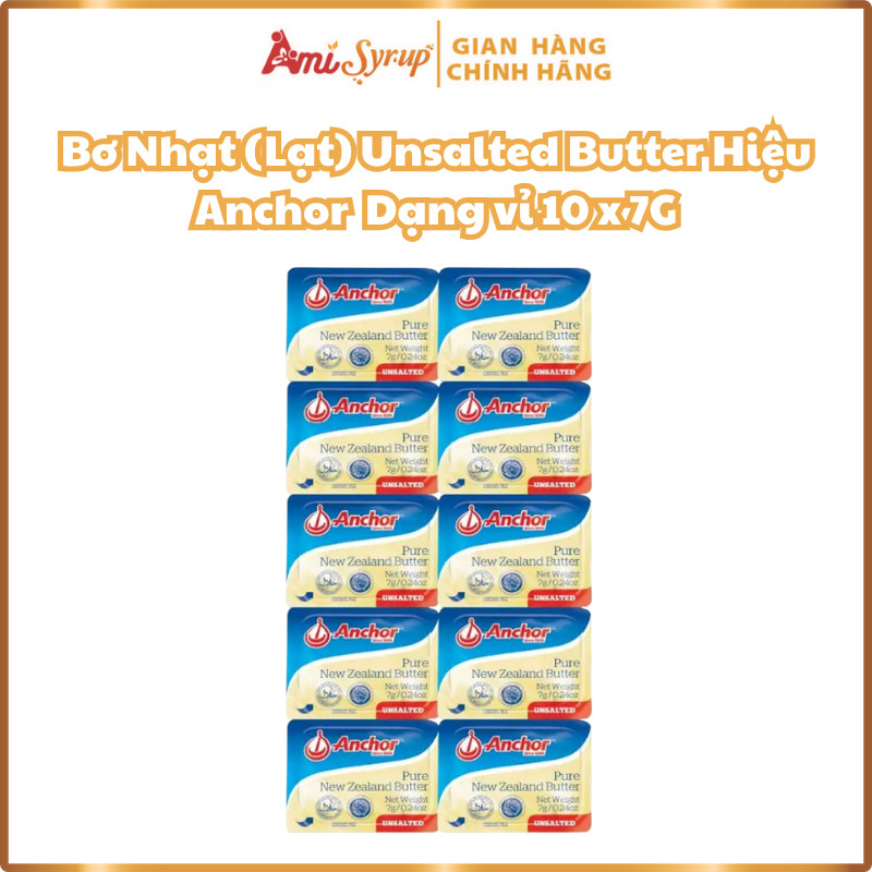Bơ Nhạt Bơ Lạt Unsalted Butter Hiệu Anchor Dạng vỉ 10 x 7G, Dùng Trong Nấu Ăn