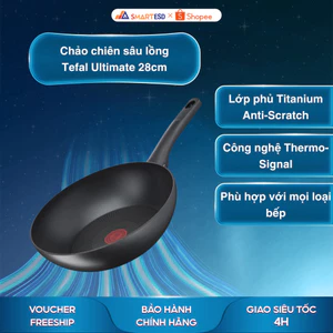 Chảo chiên sâu lồng Tefal Ultimate 28cm (G2681972) dùng mọi loại bếp - Bảo hành chính hãng 24 tháng