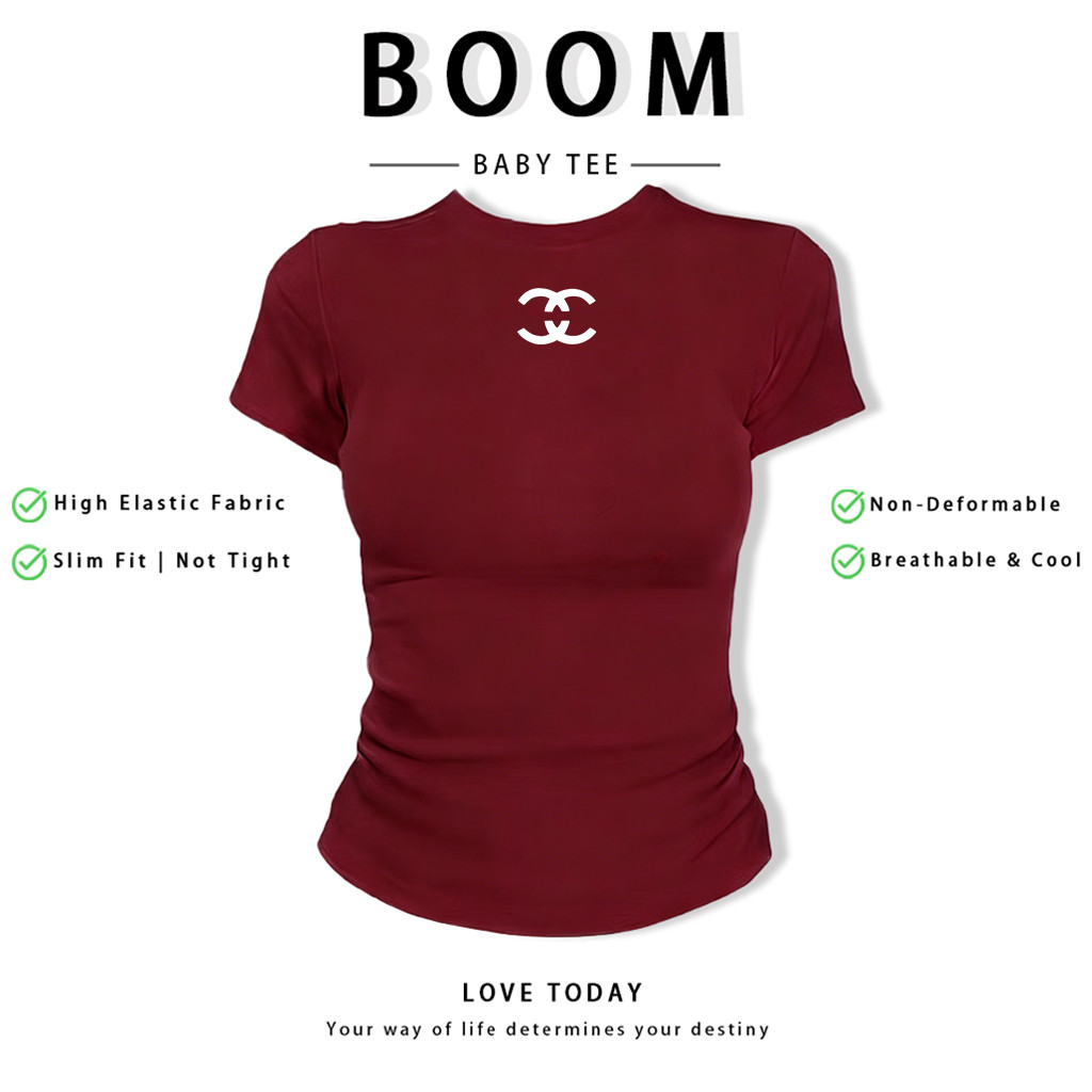 BOOM Áo Baby Tee Nữ Cotton Ôm Body-Áo Thun Ngắn Tay Y2K In Hình PhongCách Mùa Hè, Cổ Tròn Hàng Đầucách hàn quốc phong655