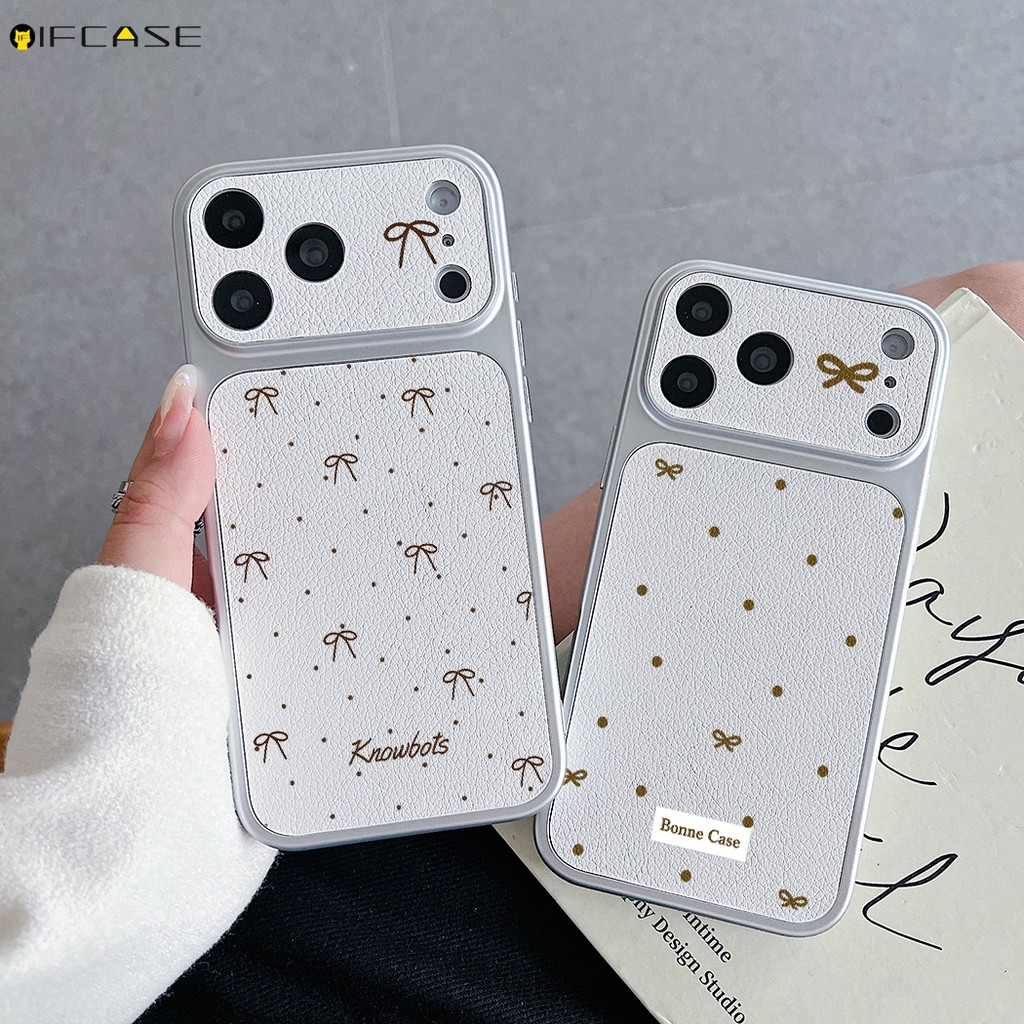 Dành Cho Samsung Galaxy A57 A56 M56 F56 A55 A54 A53 A52S A51 A50S M40S A30S A73 A72 A71 F42 Ốp Điện Thoại Da PU Trắng Đơn Giản Nơ Dễ Thương Chấm Bi Vỏ Mềm Bạc