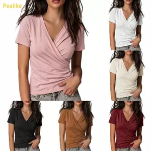 Pealike Tay Ngắn Cho Nữ Cổ Chữ V T Hợp Thời Trang Nhẹ Nhân Quả Quần Áo Làm Việc
