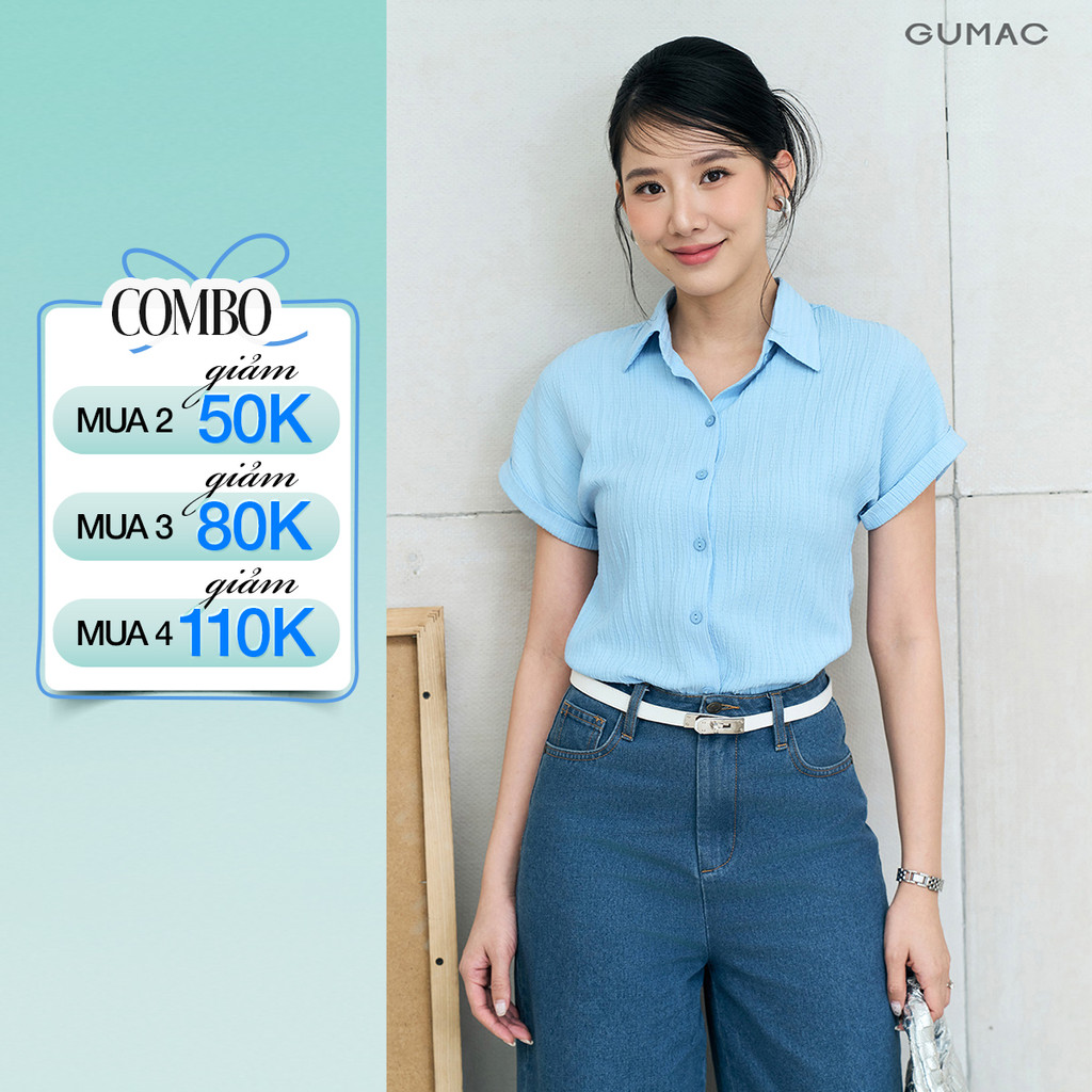 Áo Sơ Mi Nữ GUMAC Áo Kiểu Tay Liền Công Sở Trơn Basic Vải Lụa Xốp Mềm Mịn LAE1032